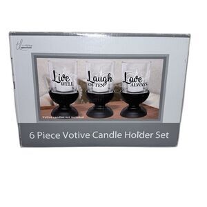 True Living Essentials 6 Piece Votive Candle Holder Set Live Laugh Love.New